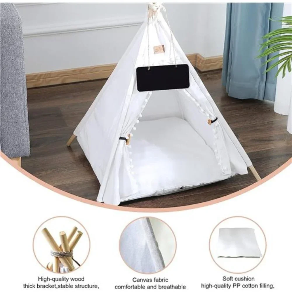 Pet Teepee, Portable Pet Tents for Small Dogs or Cats, Puppy Sweet Bed Washable - Picture 4 of 7